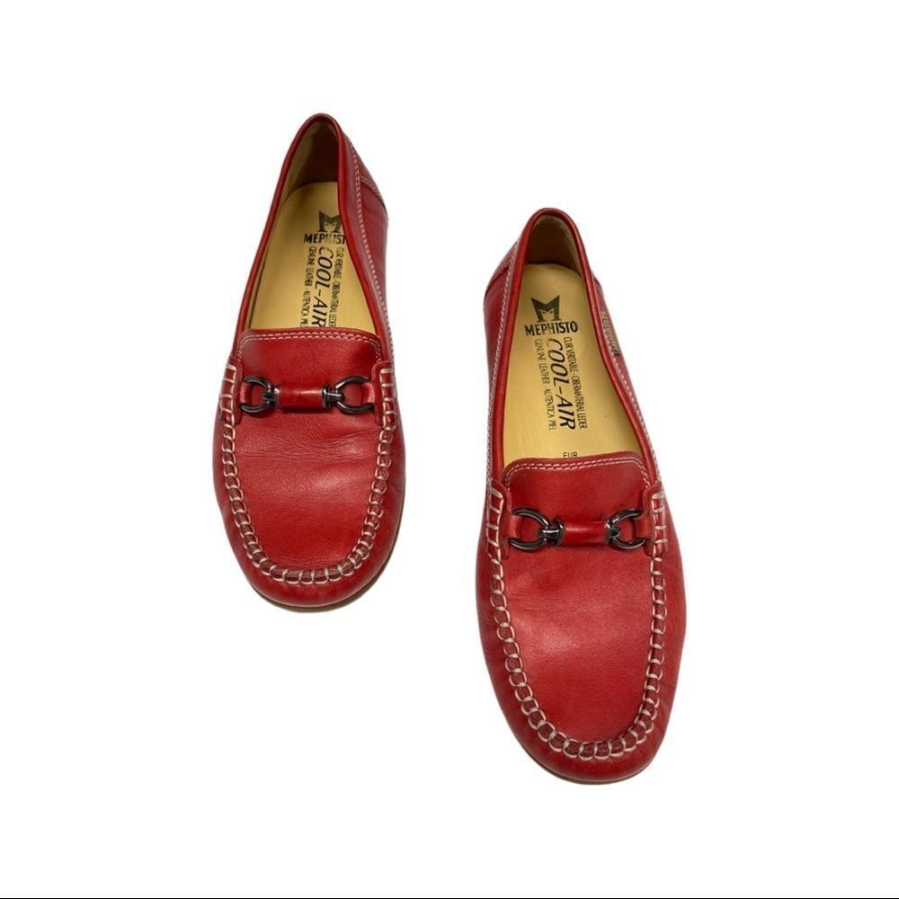 MEPHISTO-Red Crinkled Leather Penny Loafers-Cool-Air-Size 7 - Picture 3 of 8
